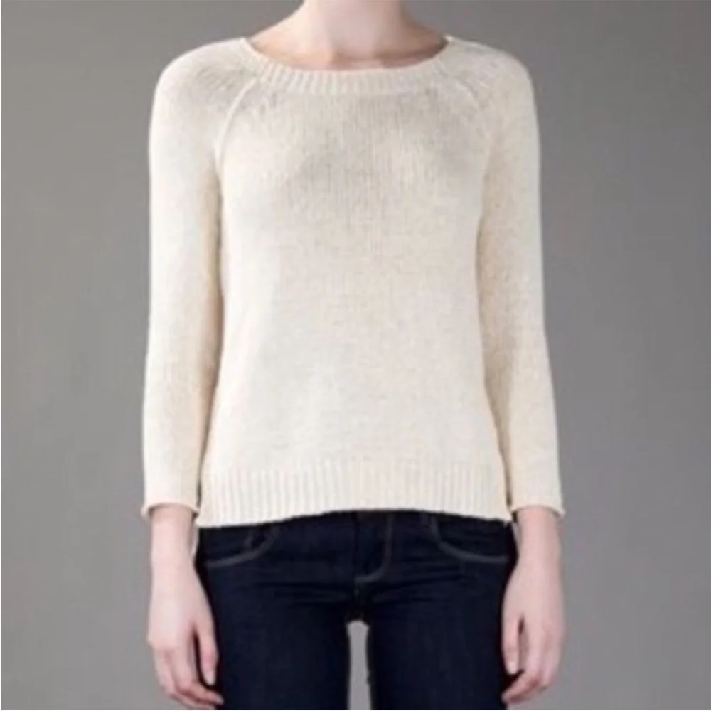 Vince Reglan Open‎ Knit Cotton Sweater in Buttermilk